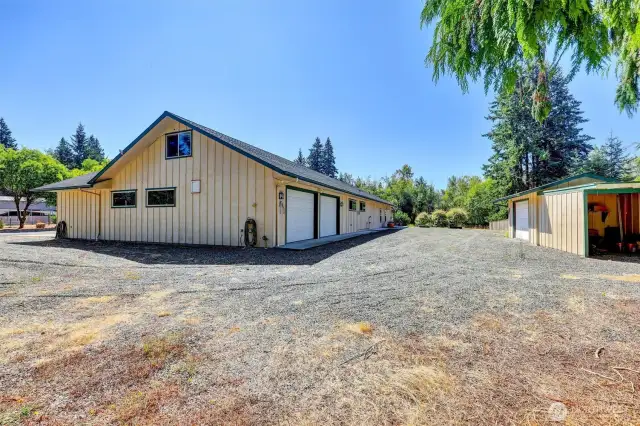 2 car garage and RV parking.