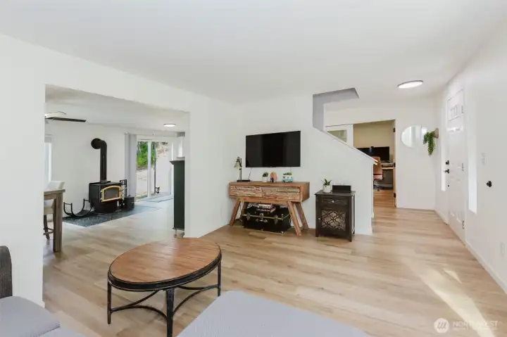 Open living area with modern finishes and a great flow into the kitchen.