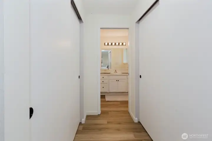 Walk-in closet with great storage.