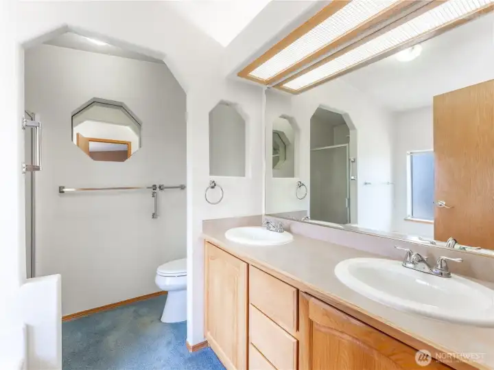 Primary Bath with Double Sinks.