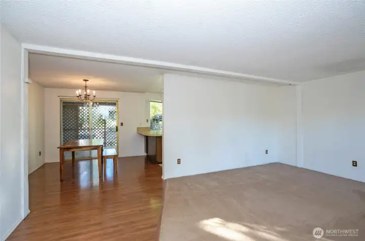 From the entry, enjoy a view of the living and dining areas with a spacious, open flow.