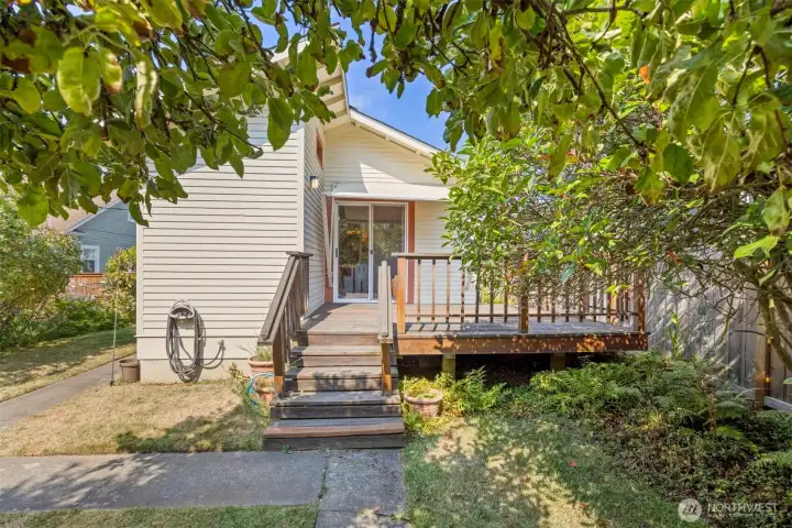 Looking at the back deck and the glass sliding door off the family room.