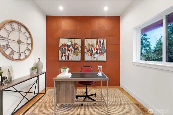 Customed architectural wood panel for accent wall in the office