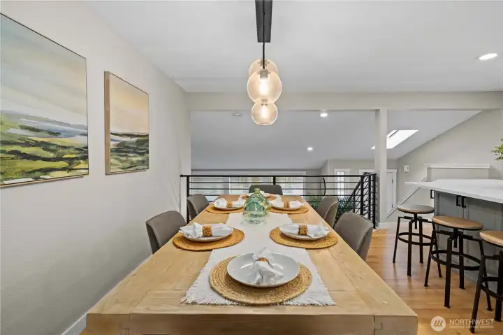 Easily fits a large dining table for 6-8 people.