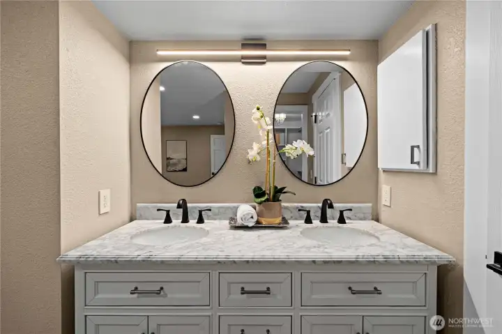 Newly refreshed bathroom - vanity with double sinks
