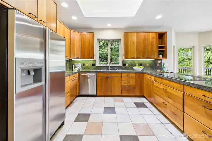 A view of the kitchen from the butler's pantry.