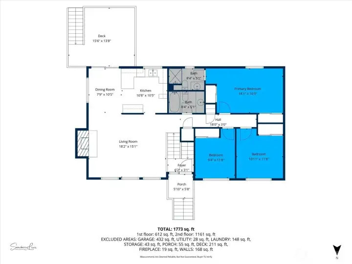 Upstairs....all measurements are estimates. Buyer to verify.