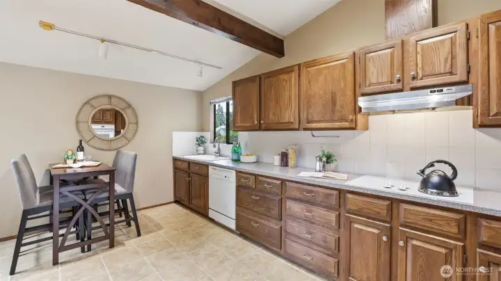 Abundant cabinetry offers generous storage space.