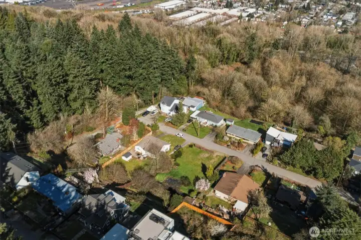 High-angle view of residential zoning area with development opportunity