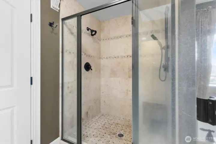 Primary Shower with Travertine Tile
