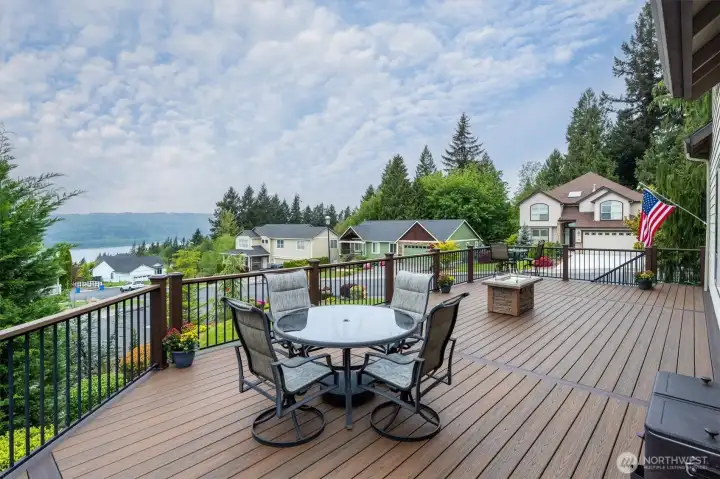 Deck with River View and Gas Fireplace