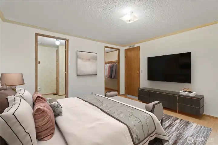 Virtually staged primary bedroom.