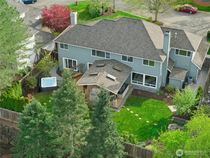 Birdseye view of this incredible backyard