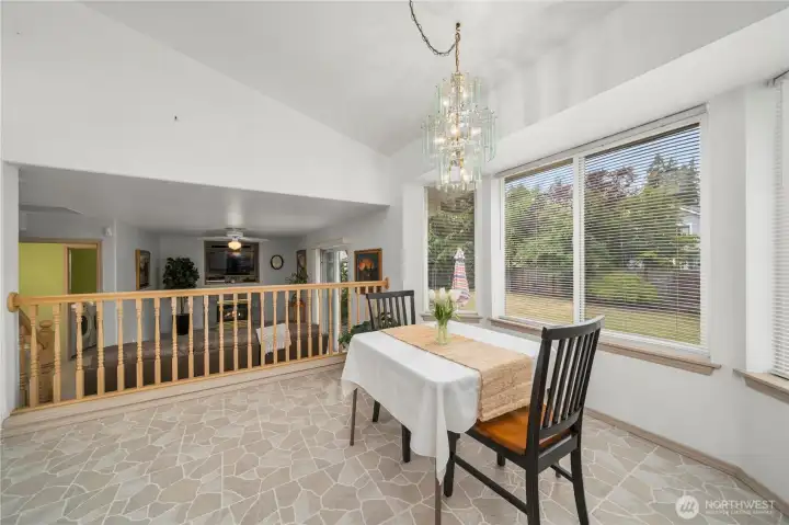 Large windows make the dining area feel bright and airy. Large windows make the dining area feel bright and airy.