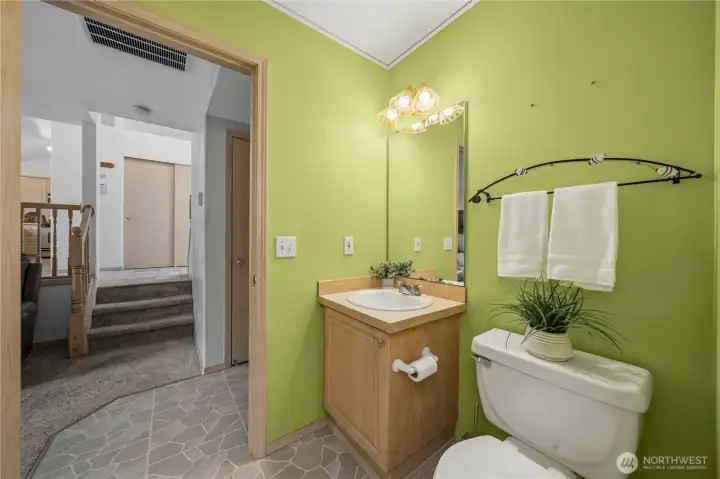 Half bathroom on main level is great for guests and located off the living room. Half bathroom on main level is great for guests and located off the living room.