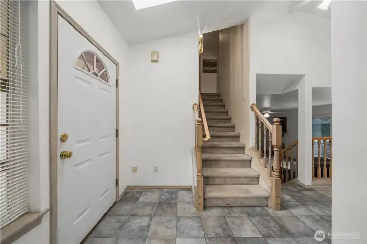 Head upstairs to find three bedrooms, a private primary bathroom, and shared bathroom for guests. Head upstairs to find three bedrooms, a private primary bathroom, and shared bathroom for guests.
