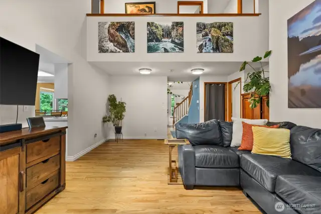 Living room with vaulted ceilings
