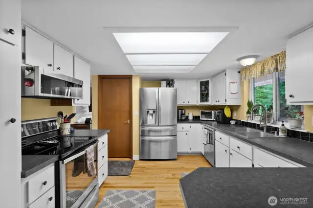 Kitchen with stainless appliances.