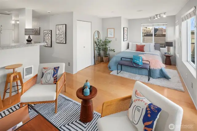 A view from the living room to the sleeping nook. This home is Seattle perfection!