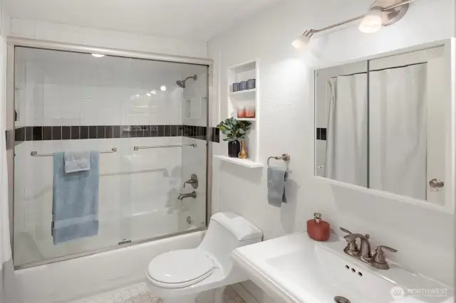 The bathroom was completely remodeled and is gorgeous!