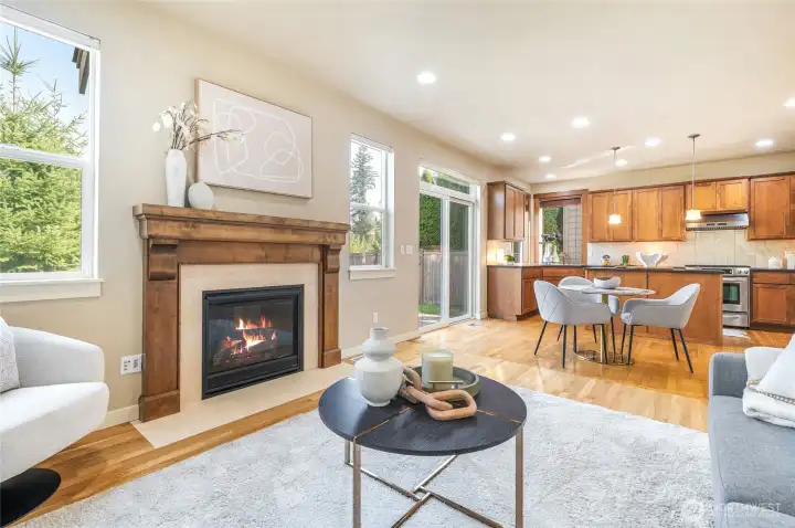 Open sightlines from the kitchen to the family room.