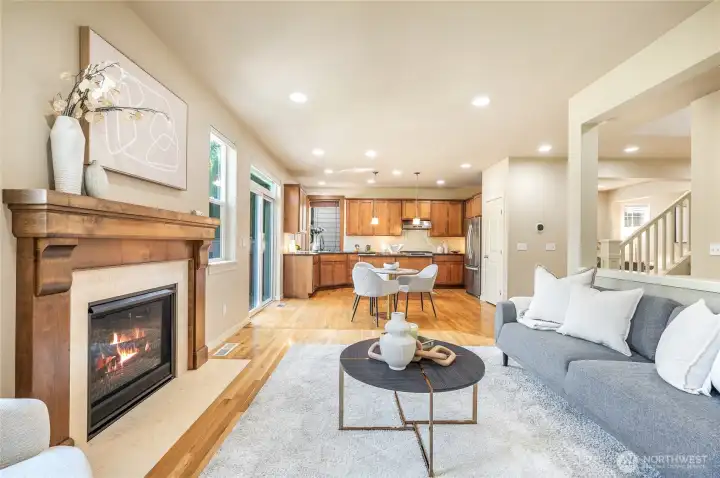 Family room flows seamlessly into the kitchen.
