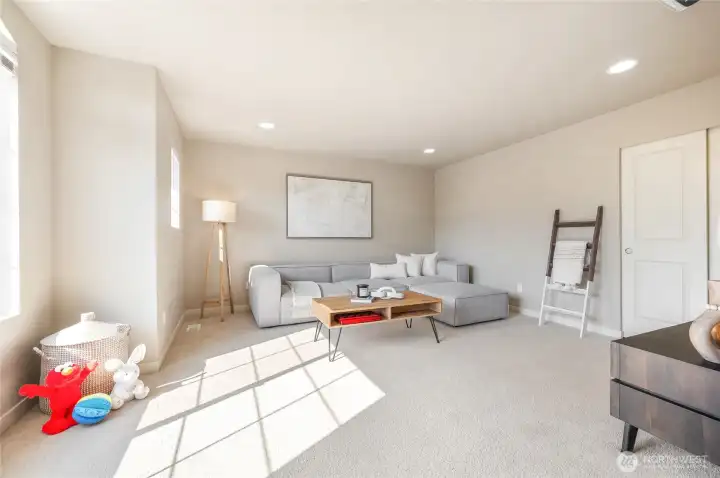 Upstairs rec/media/game room with versatile options.