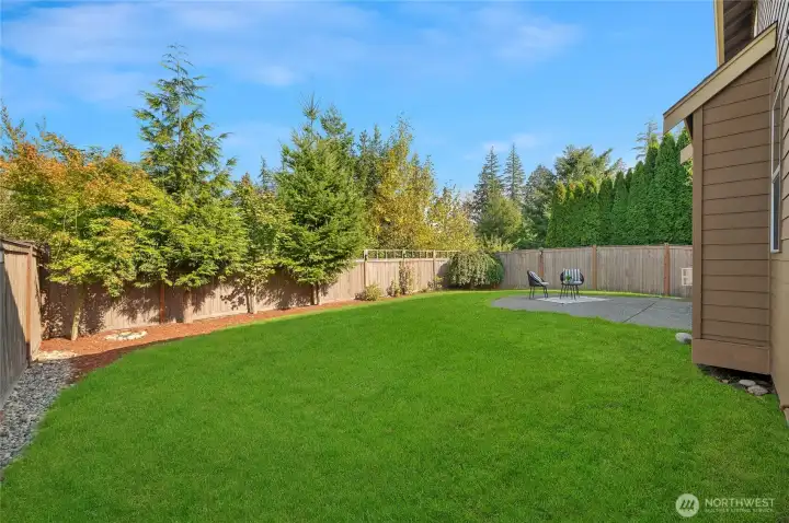 Fully fenced backyard for added privacy.
