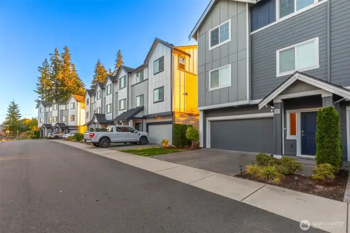 Long driveway for additional off street parking.  The HOA maintains the front yard.