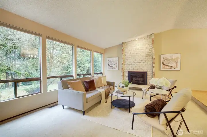 Living room with gas fireplace.