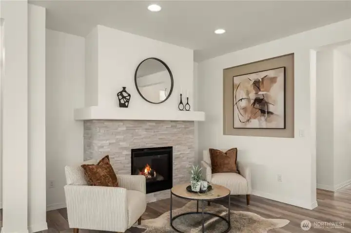 The classy, stacked stone fireplace offers a cozy spot to catch up with a friend, read a book or play a game!
