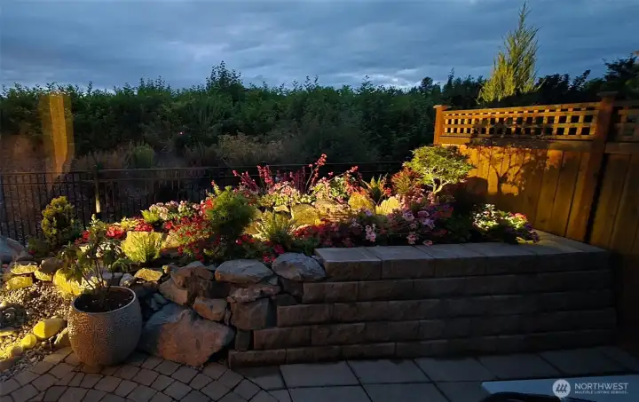 Enjoy the illuminated water feature even at night!