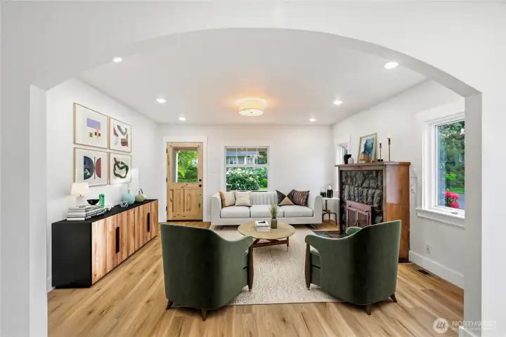 Living room.Living room with wood burning fireplace. Living room.Living room with wood burning fireplace.