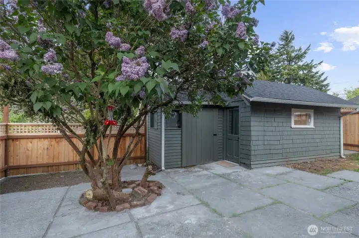 Storage shed attached to finished studio/office. Storage shed attached to finished studio/office.