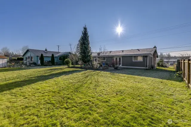 Large, level backyard.