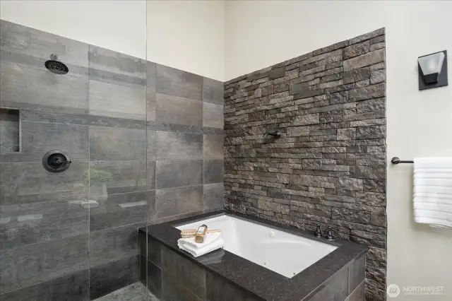 Walk in shower and relaxing soaking tub