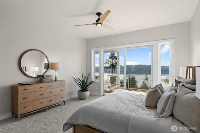 Expansive primary suite with direct access to the deck and covered outdoor living—seamlessly blending indoor comfort with open-air relaxation.