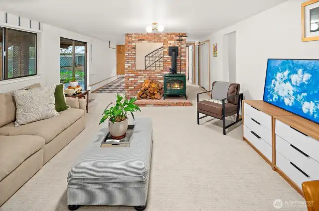 Gas fireplace and new wall-to-wall carpet adds warmth!