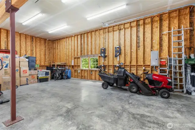 View of the RV port area which also has a dumbwaiter to the overhead storage area. This bay is exceptionally deep and high for your RV.