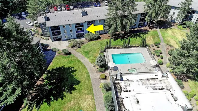 Aerial View of Building, Pool and Clubhouse