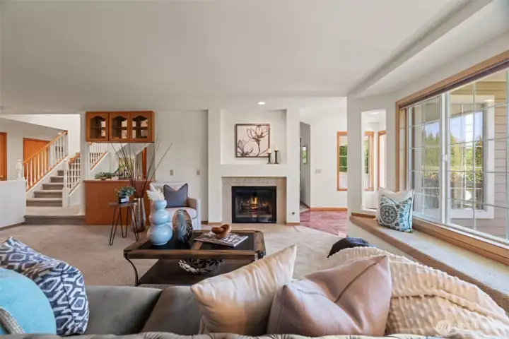 Lower level family room with fireplace.