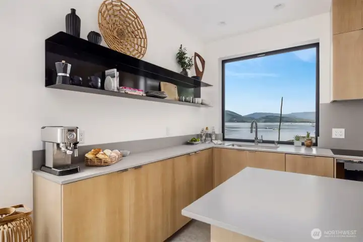 Imagine seeing snow covered Mt Baker perfectly framed while doing the dishes!