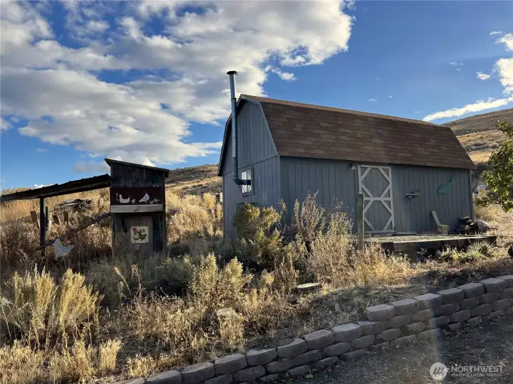 Storage shed and chicken coop.