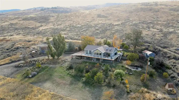 Drone view from northwest.