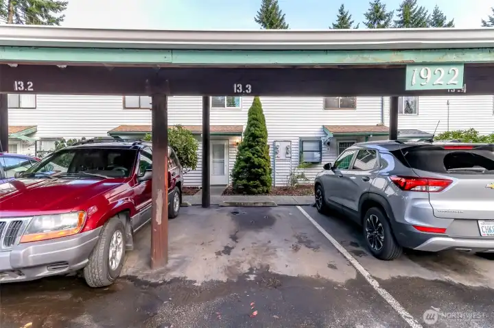 Covered parking space, two assigned parking total.