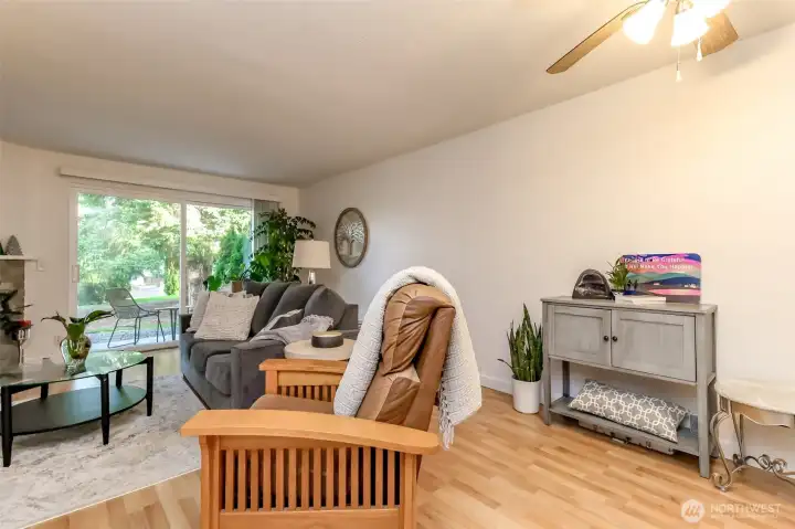 Loads of natural light pours into the room.