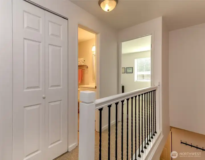 Upper level offers two bedrooms, newer carpet and split full bath.