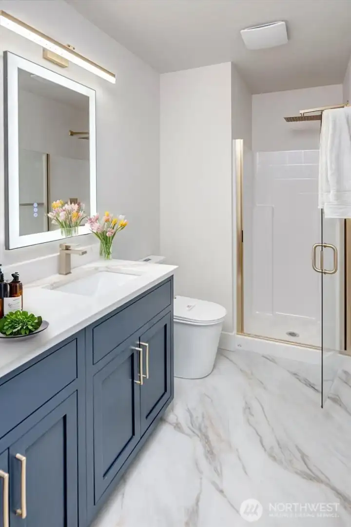 Convenient continental bath with dual-entry access from living area and bathroom