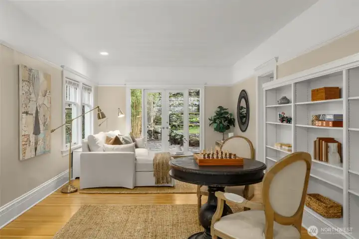 The family room opens to the back garden.