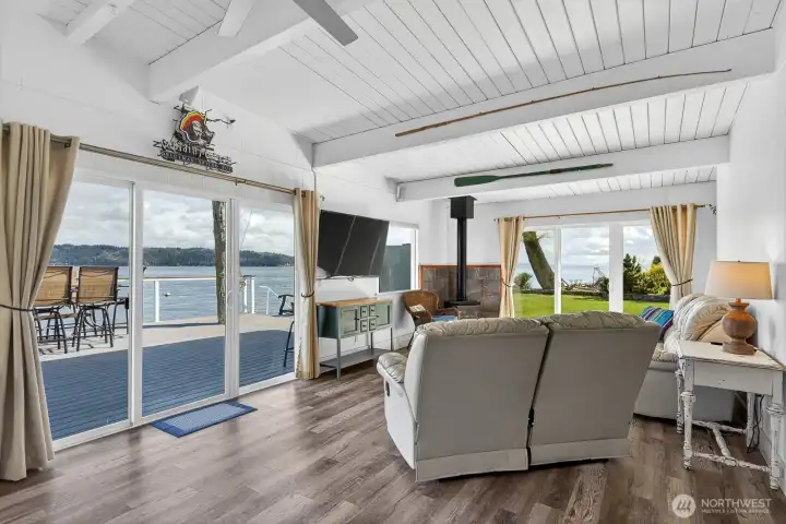 LVT all throughout the cabin for easy beach life maintenance. Vaulted ceilings really brighten up the space!